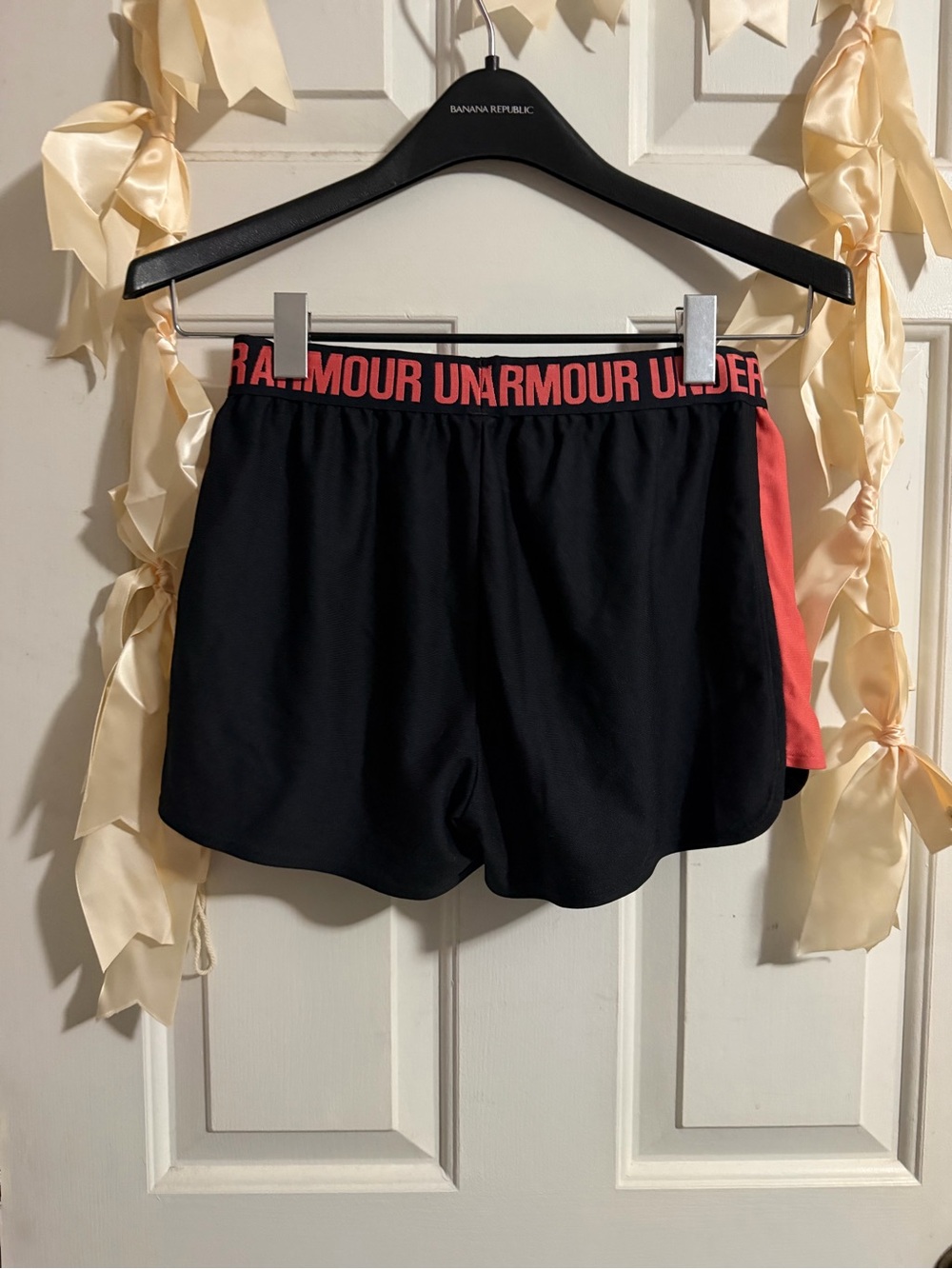 Under Armour Black Shorts with Coral Waistband and Side Panel